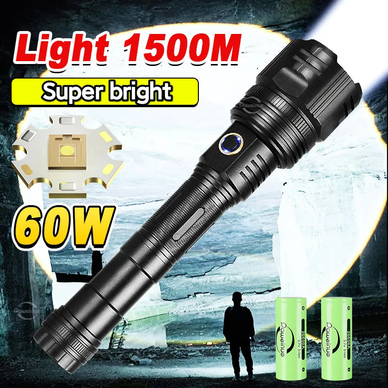 Shock-absorbing adventure sandals-Super Bright Rechargeable Flashlight High Power Led Flashlights Powerful Torch Usb Tactical Lantern Zoom Lighting 1500Meter