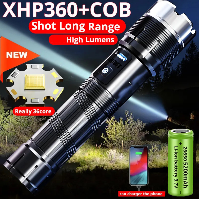 Portable camping hot flat griddle-powerful XHP360 Led Flashlight Rechargeable 36-core Torch Usb P Tactical Flash Light Hunting Lantern Waterproof Hand Lamp