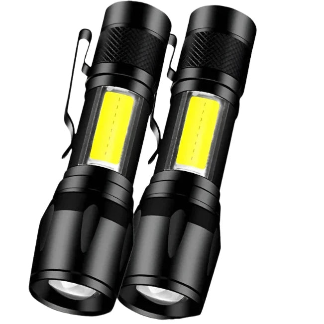 Compact outdoor survival trail kit-Mini Portable LED Flashlight COB+XPE Rechargeable Torch Camping Lantern Zoomable Flashlight Tactical Flashlight with Pen Clip