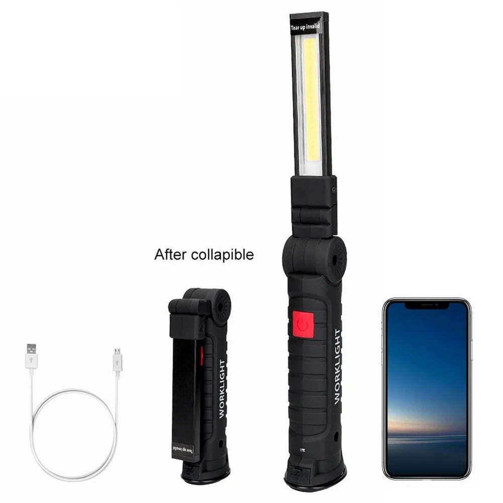 Padded quick-dry camping adventure socks-2 Pcs Magnetic LED Flashlight USB Rechargeable 1 Big 1 Samll Work Inspection Light 5 Mode COB Lantern Hanging Hook Torch