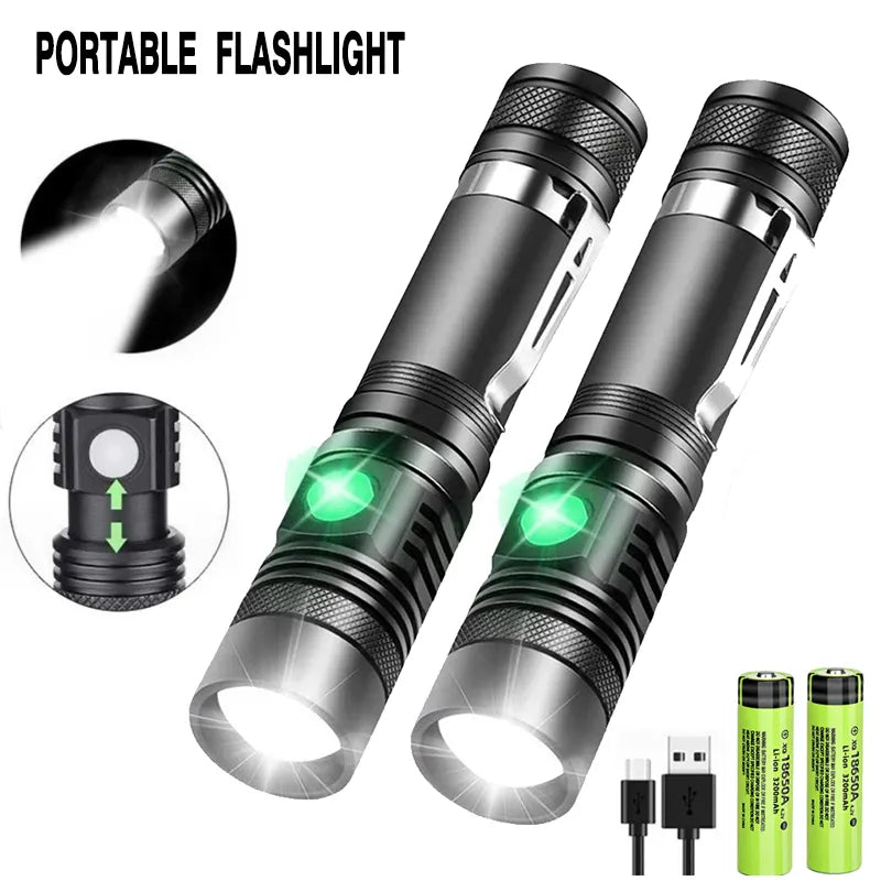 Fast-dry ventilated hiking pullover-Super Bright T6 LED Lamp Beads Flashlight External 18650 Battery Flash Light  Waterproof Torch Zoom 3 Lighting Modes USB Charger