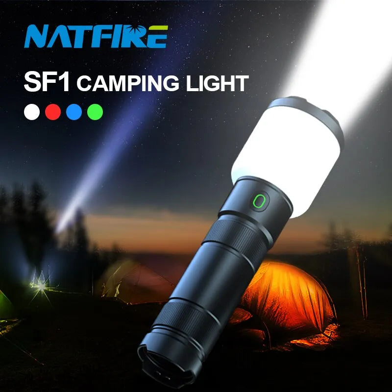 Solar-powered hiking portable trail hot cook stove-NATFIRE SF1 LED Camping Flashlight USB C Rechargeable Lamp 4 Color Waterproof Flashlight Portable Powerful Flashlights