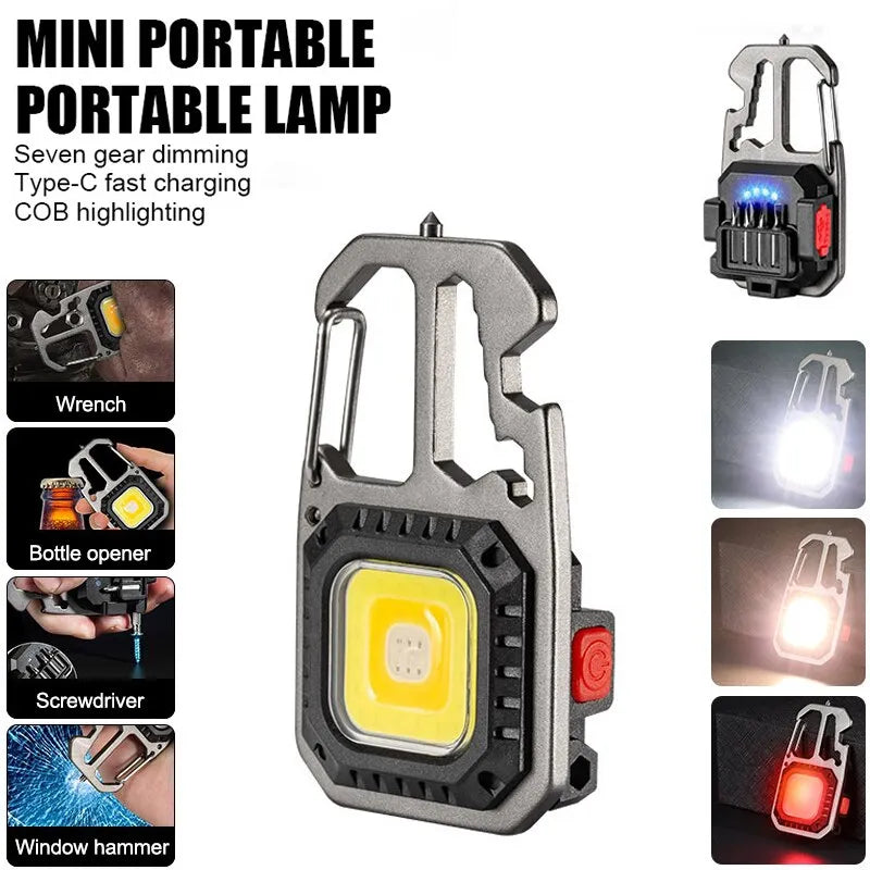 Load-stabilizing adjustable trekking strap-LED Portable Keychain Flashlight Outdoor Camping COB Work Light Emergency Lighting With Window Hammer Bottle Opener Lamp