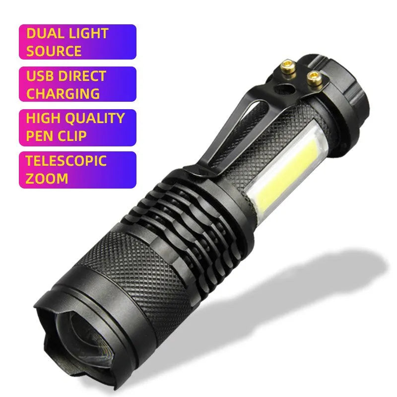 Thermal-lined stainless trekking camping travel mug-Mini XPE COB Lamp Bead LED Flashlight Use Rechargeable Double Light Source Emergency Flashlight for Hiking Camping Fishing