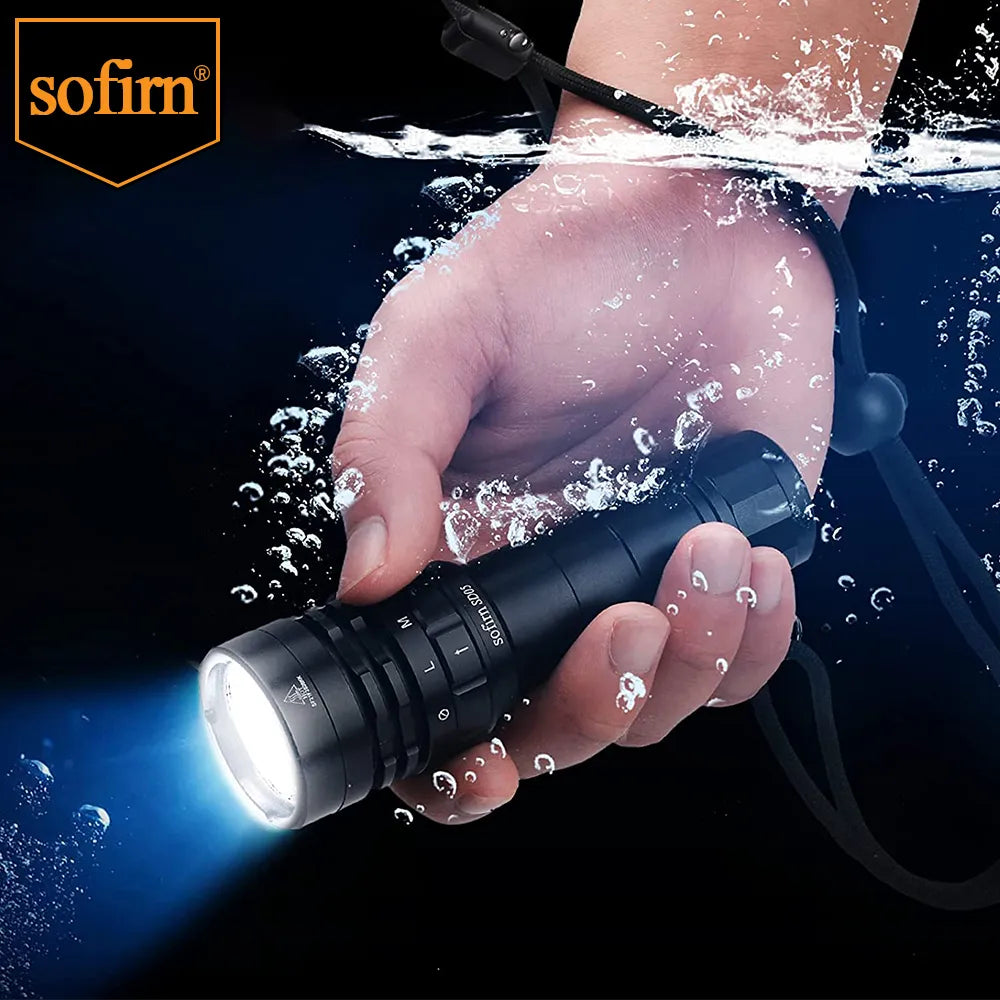 Waterproof camping trail khaki adventure trail sneakers-Sofirn SD05 Scuba Diving Light Cree XHP50.2 Super Bright 3000lm 21700 Dive Flashlight with Magnetic Switch 5000K 6500K