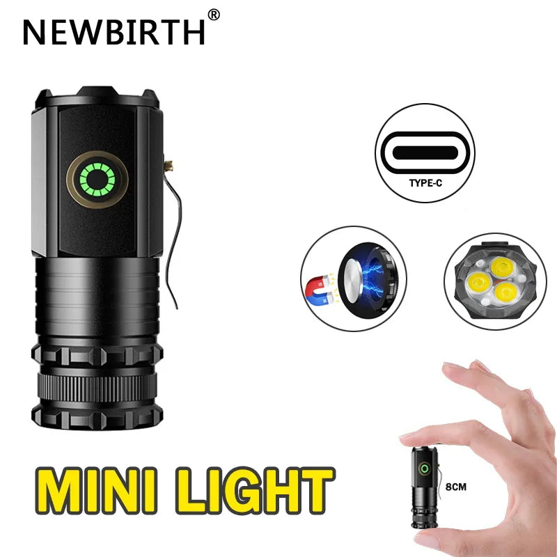 Rechargeable trail adventure campsite flood lamp-Mini LED Flashlight 18350 Battery Torch 2000LM  Strong Light Rechargeable Type-C Lamp IP68 Waterproof Hiking Camping With Magnet