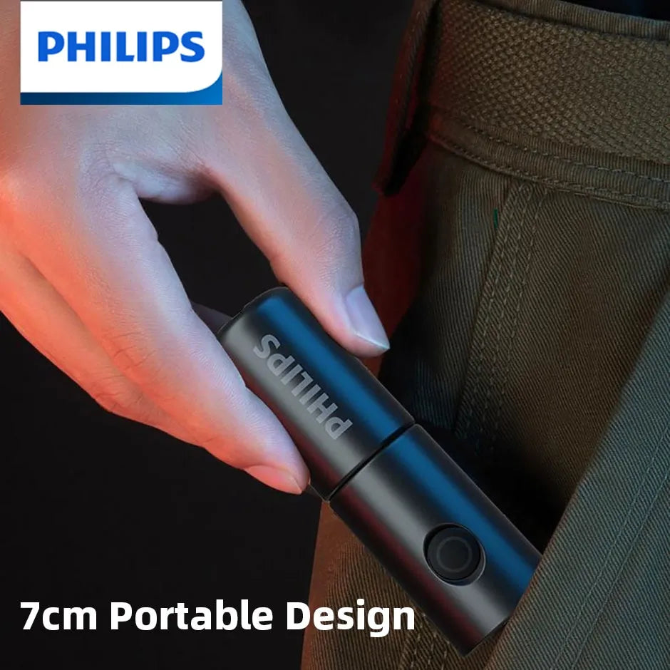 Folding sturdy trekking prep side table-Philips New 7cm LED Rechargeable Mini Portable Flashlight 7 Lighting Modes For Hiking And Travel Self Defense