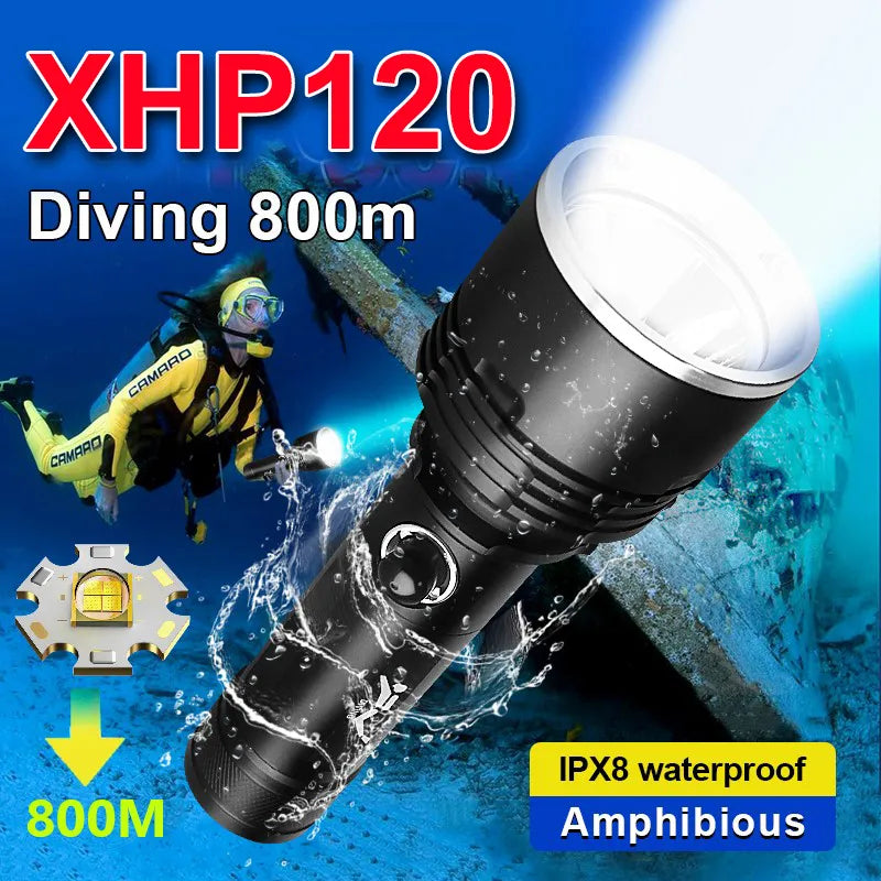 Stretch-fit quick-dry trekking adventure pants-6000 Glare Super XHP120 Powerful Scuba Diving Flashlight High Power Led Dive Torch IPX8 Waterproof Underwater Hunting Lantern