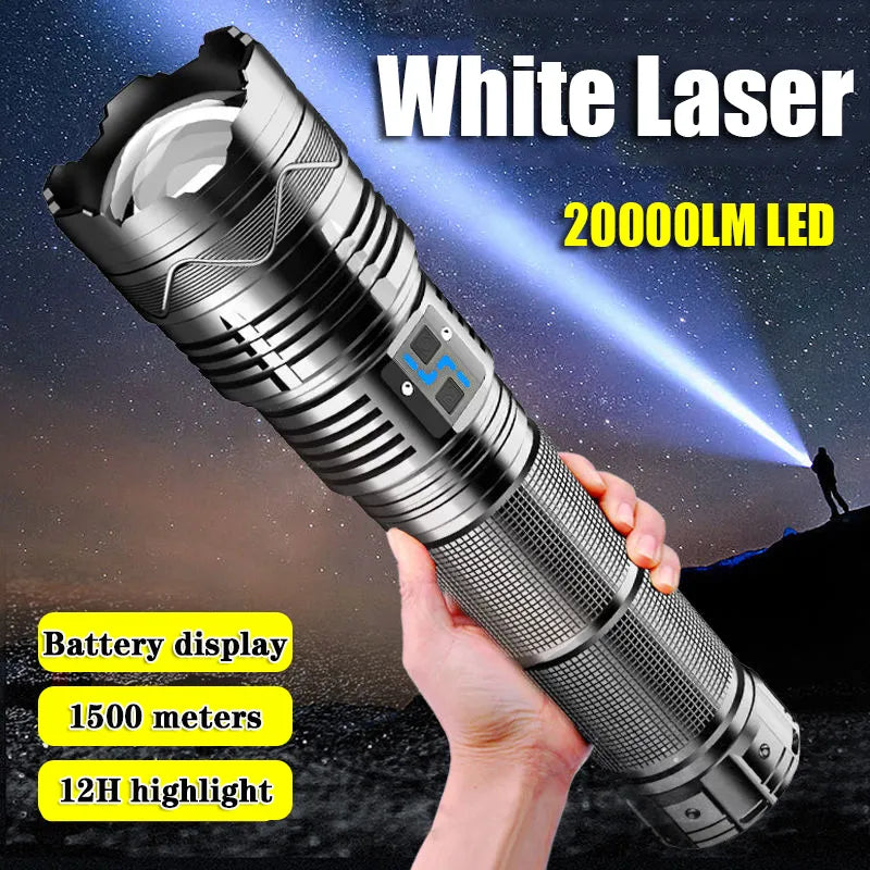 Non-stick camping flat frying skillet-High Power White Laser Flashlight Super Bright LED Spotlight Long Range Torch Zoom Emergency Outdoor With Battery Indicator