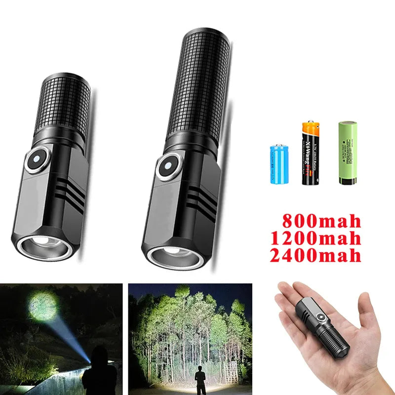 Energy-saving inflatable hiking sleep pad-Powerful Mini Portable Alloy Variable-focus LED Flashlight Uses 18650 Battery USB Rechargeable Waterproof Outdoor Camping Torch