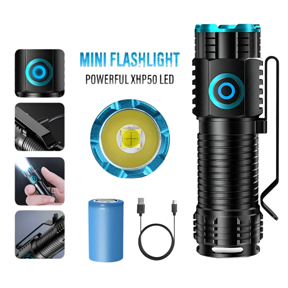 Solar-powered portable trail cooktop-High Power Led Flashlights Mini XHP50 Camping LED Torch with Tail Magnet Camping Fishing Lantern USB Rechargeable Hat Clip Light