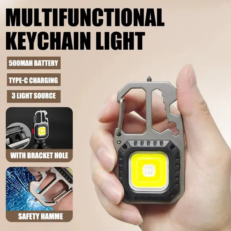 Anti-slip rugged trail-ready sandals-Mini Portable LED Keychain Flashlight Built-in 500mAh Battery Type-C Charging Outdoor Camping Emergency Safety Hammer Work Lamp