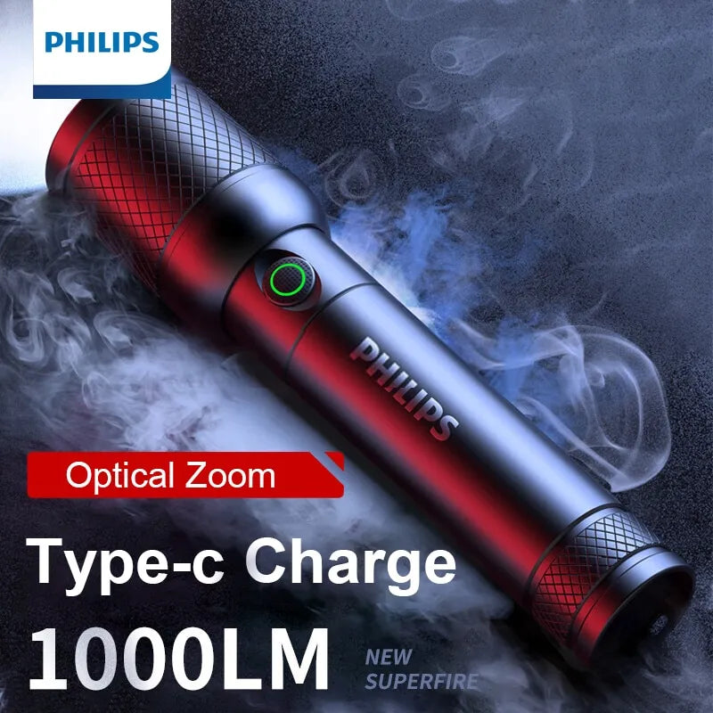 Thermal-insulated trekking stainless mug-Philips Optical Zoom Flashlight Portable Flashlight With 4 Lighting Modes USB C Rechargeable For Self Defense Camping