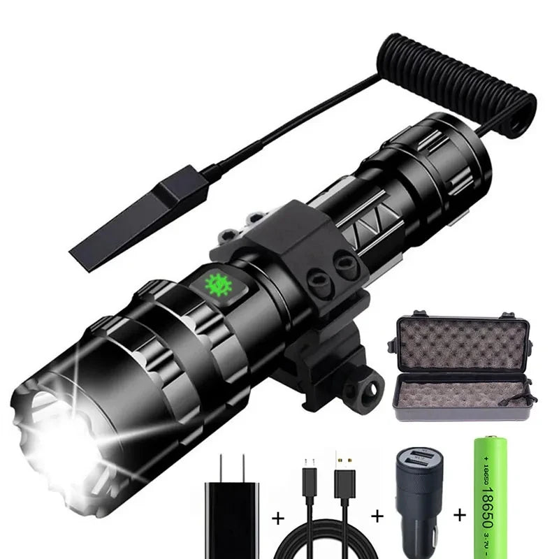 High-stability backpacking adventure hiking tent-LED Tactical Hunting Flashlight USB Rechargeable Waterproof Torch Lamp Professional Shooting Night Scout Lights Set