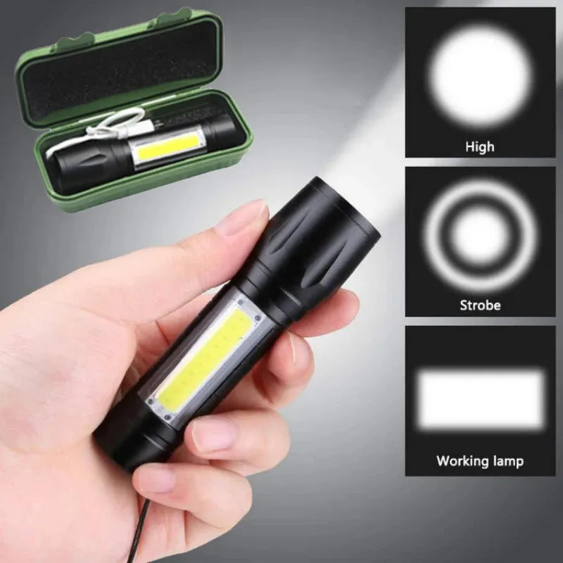 Stretch-fit quick-dry hiking trail pants-Mini Led Flashlight Built In Battery Zoom Focus Portable Torch Lamp Rechargeable Adjustable Waterproof Outdoor USB Led Penlight