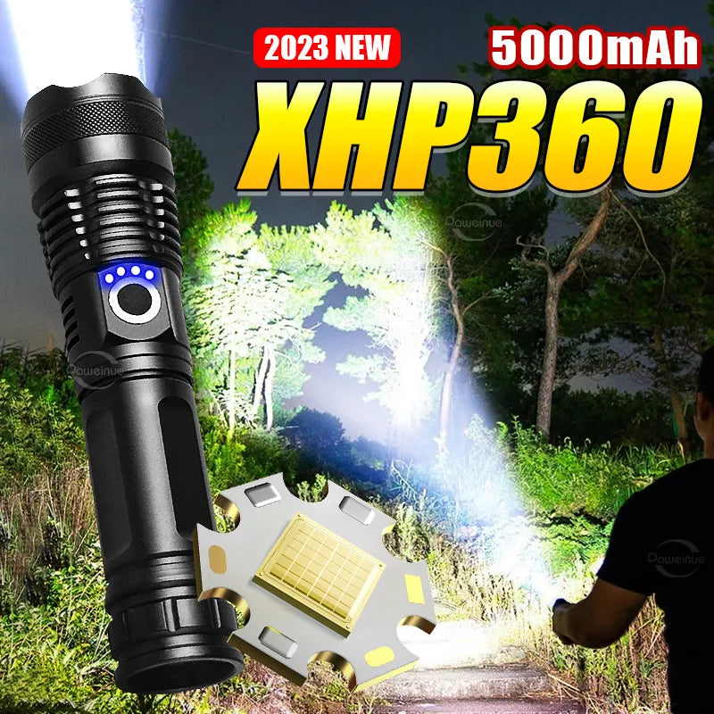 Anti-slip rugged adventure trail sandals-2023 XHP360 LED Ultra Powerful Flashlight Type-C Rechargeable LED Lantern 60W High Power LED Flashlight Camping Long Shot Torch