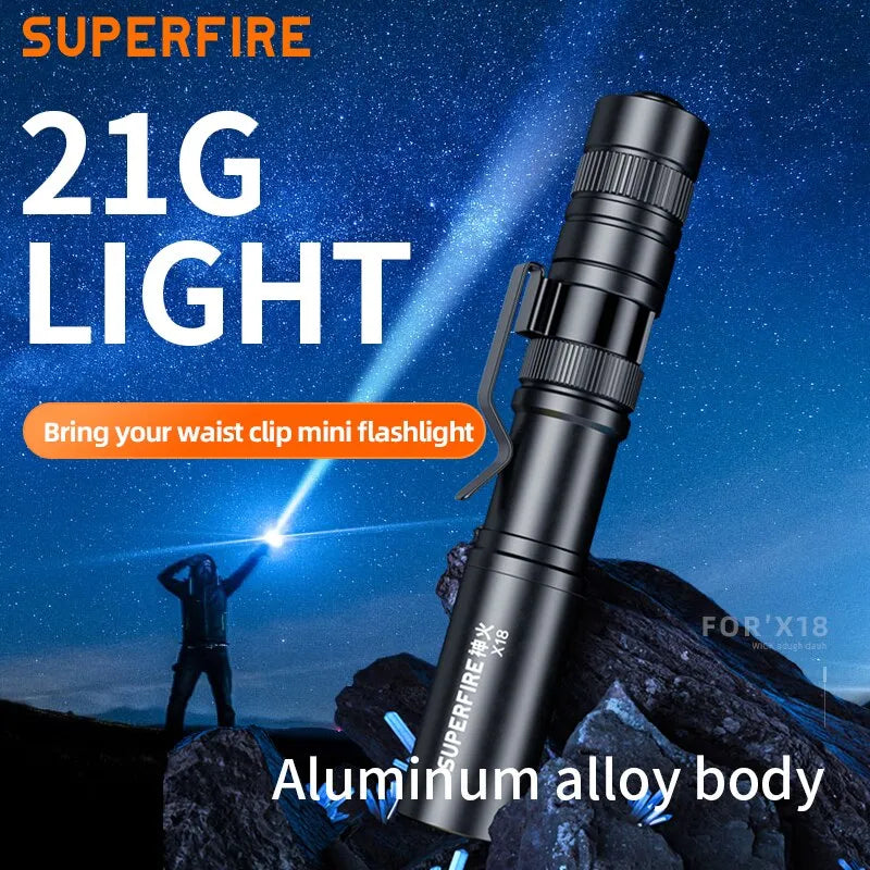 Weather-tight rust-proof tent stakes-SUPERFIRE X18/L28 Pen Light Mini LED Flashlight Pocket Portable Handheld Torch for Camping Fishing Emergency EDC Lantern