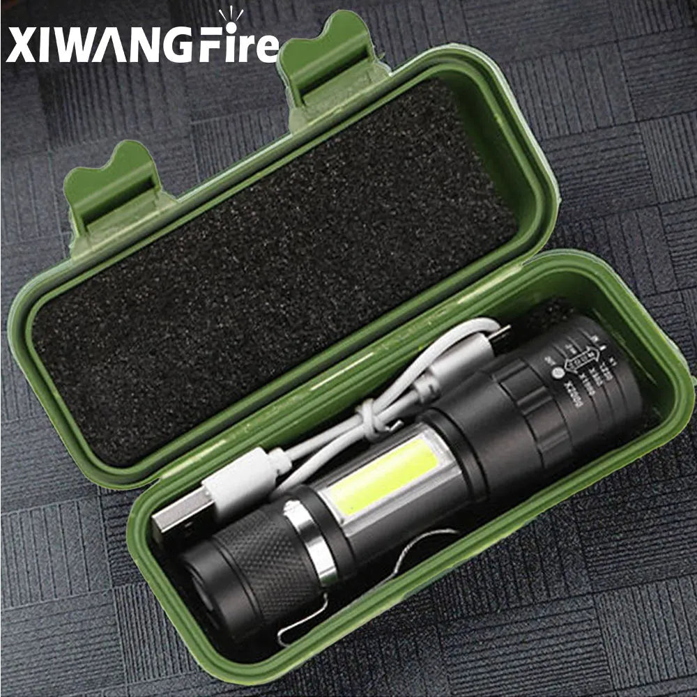 Multi-purpose wilderness first aid kit-T6 COB Light Flashlight Rechargeable Portable LED Flashlight Built-in Battery Zoom Flash light 3 Mode Waterproof Emergency Torch