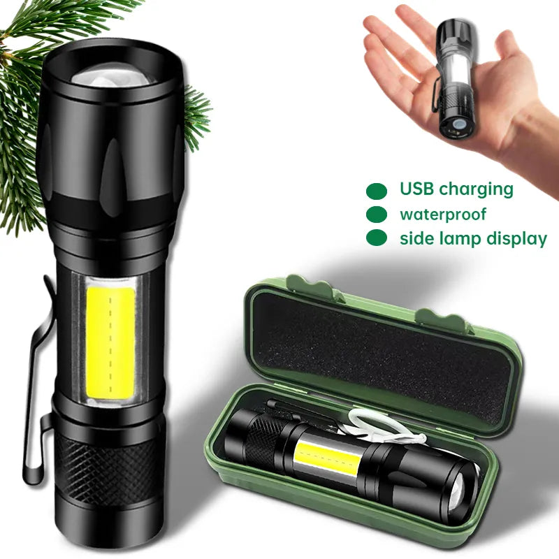 Plush rapid-dry camping socks-Mini Rechargeable LED Flashlight High Power Zoom Torch Outdoor Camping Strong Lamp Lantern Waterproof Tactical Flashlight mini