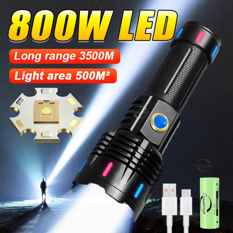 Load-stabilizing quick-adjust hiking strap-New Ultra Powerful Flashlight 800W LED Rechargeable High Power LED Flashlights 3500M Long Range Torch Outdoor Tactical Lantern