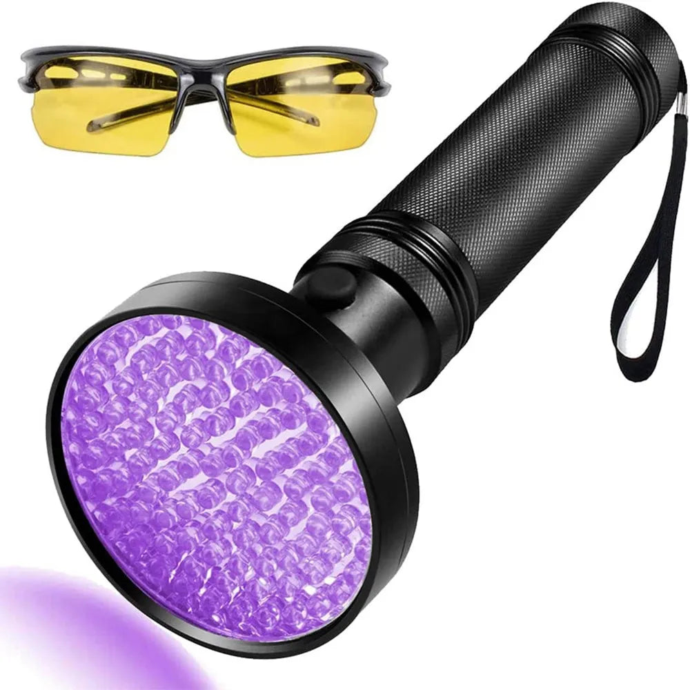 Lightweight portable trekking frying flat skillet-UV Flashlight 100LEDs LGUIY UV Light Torch Lamp 395nm Ultraviolet Blacklight Pet Dog Cat Bug Detector with UV Protection Glasses