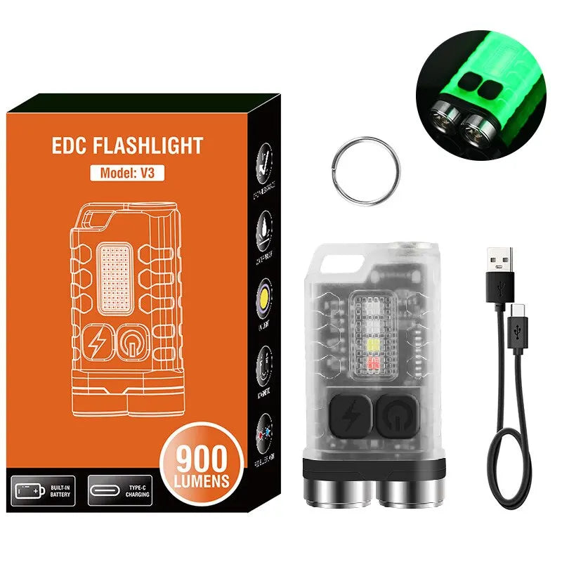 Rechargeable campsite perimeter signal light-Mini Portable Key Light LED Flashlight TYPE C Rechargeable Camping Hiking Lantern High Power Luminous Flash Light Pocket Torch