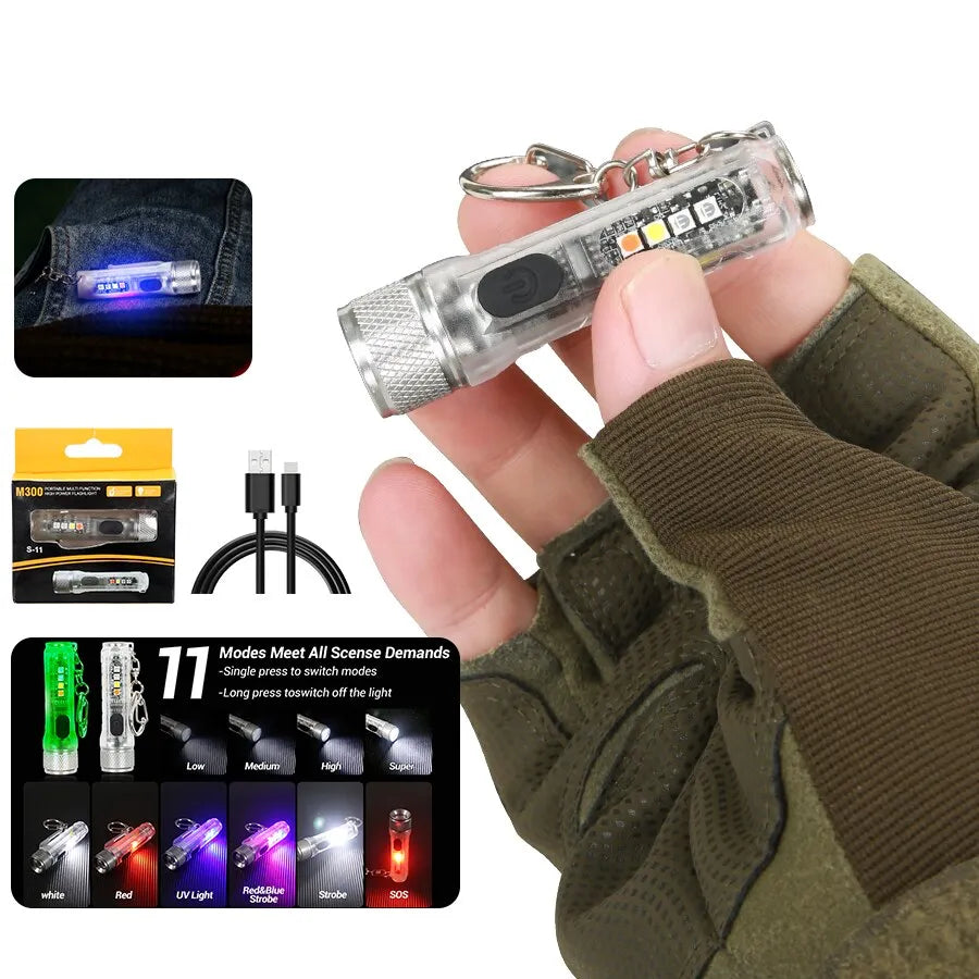 Heavy-duty nylon hiking adventure anchor rope-Mini Keychain Flashlight LED Rechargeable Torch Portable Magnetic USB Charging Flashlight High Power Camping Long Range Lantern