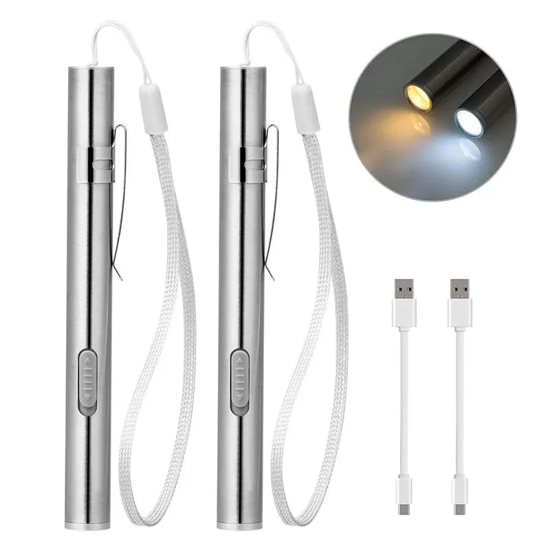 Waterproof camping adventure trail khakis-Mini Portable Medical Handy LED Pen Light Flashlight USB Rechargeable Dentist Nurse Torch with Stainless Steel Clip