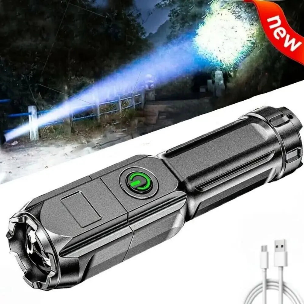 Durable stretch-fit trekking khakis-High Brightness LED Flashlight With USB Charging  Zoom Outdoor Waterproof Fishing Adventure100000 Lumens Tactical Flashlight