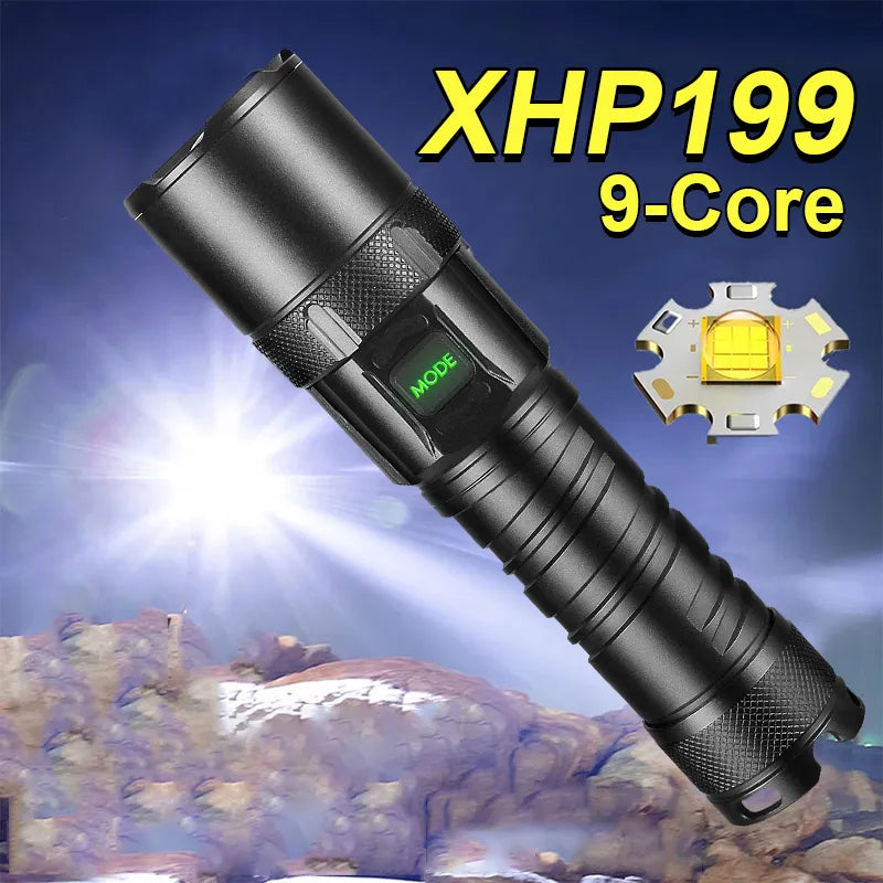 Weather-tight hiking gear canopy-New XHP199 Powerful LED Flashlight XHP160 XHP90 Rechargeable Torch Light High Power Flashlight 26650 USB Waterproof Camping Lamp