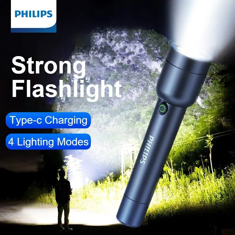 Rechargeable hiking campsite trail perimeter floodlight-Philips LED Flashlight With USB 18650 Rechargeable Battery 4 Lighting Modes Waterproof Outdoor Camping Self Defense Flashlights