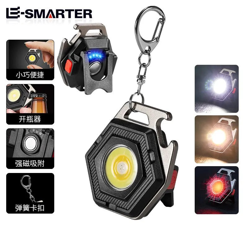 Solar-powered hiking portable hot adventure cooktop-Mini LED Working Light Multifunctional COB Keychain Light Rechargeable Portable Flashlight Outdoor Camping Torch