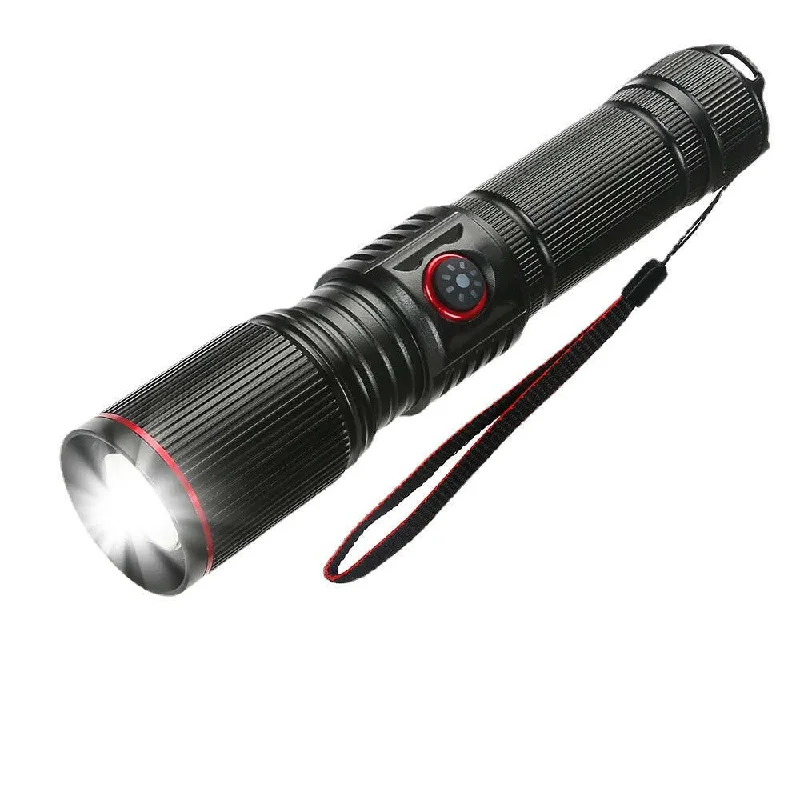 Rechargeable trail adventure perimeter light-Aluminum Alloy White Laser Powerful LEP Flashlight 18650 or 21700 Battery Zoom Torch Light Lamp with Tail Rope Power Indicator