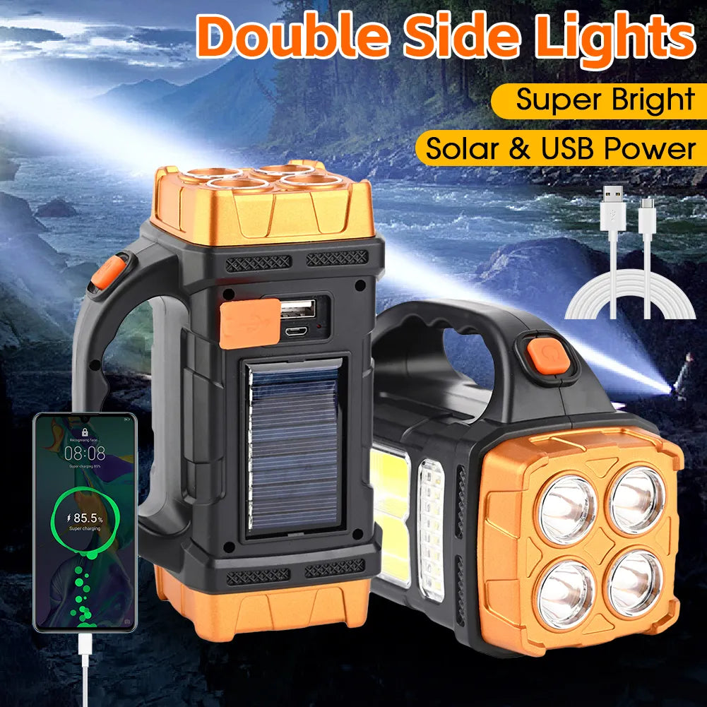 Weatherproof rust-free hiking stakes-Powerful Solar LED Flashlight With COB Work Light 4 Gear USB Rechargeable Torch Light Waterproof Solar Light for Outdoor Camping