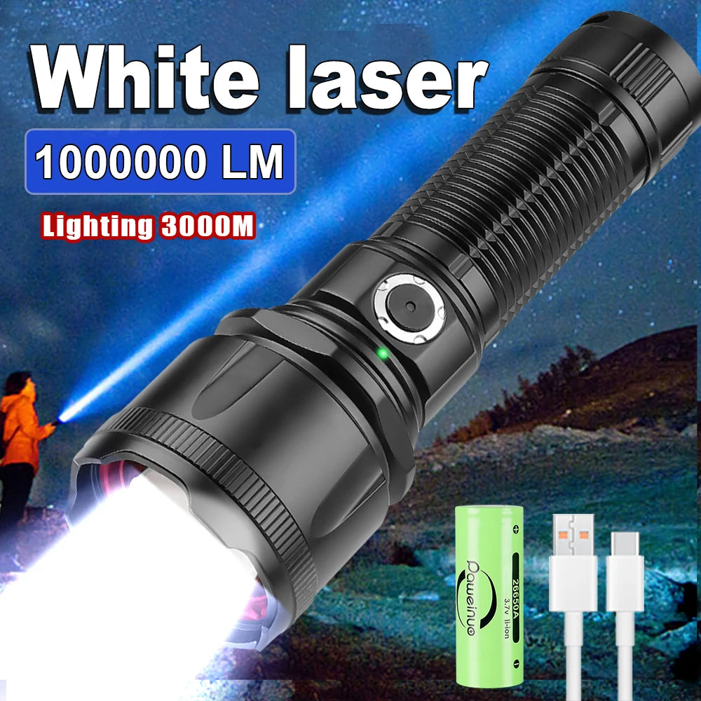 Plush-lined insulated trekking adventure socks-Most Powerful LED Flashlight White Laser Tactical Flash Light Rechargeable Torch Long Range Lamp Camping Hunting Lantern XHP360